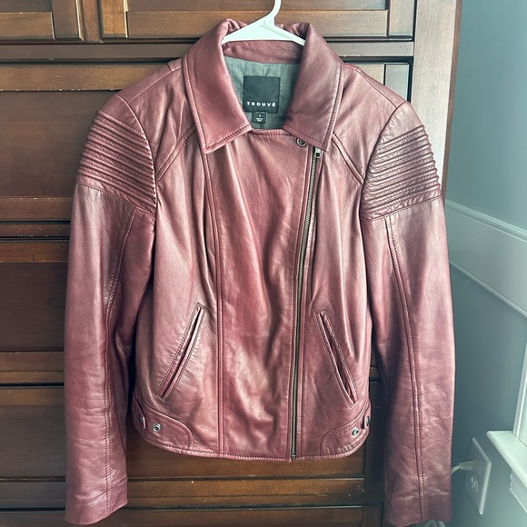 Trouve Leather Moto Jacket in wine color size small - Picture 5 of 10